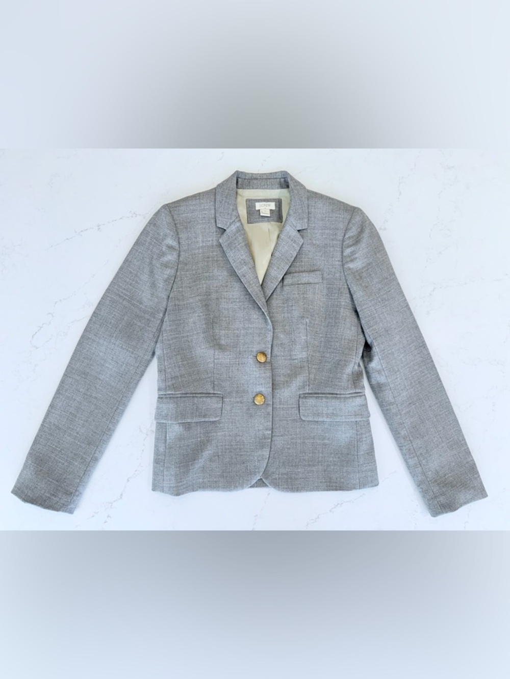 J. Crew Light Gray Women's Tailored Blazer with Gold Buttons